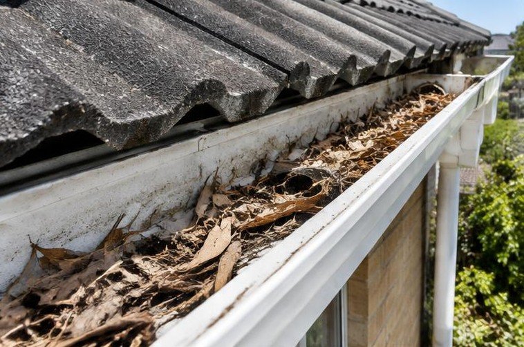 Illustrative gutter cleaning before work