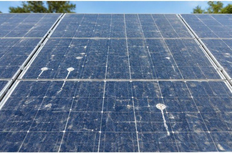 Illustrative solar panel cleaning before work
